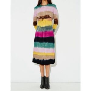New Raquel Allegra nadia twisted cut out dress in bright tie dye rainbow striped